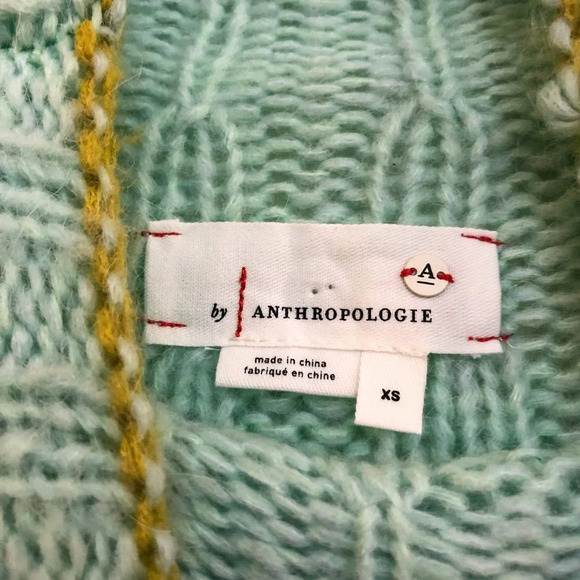 Anthropologie Pastel Wool Alpaca Knit Rainbow Colorful Hi Neck Oversized Sweater - Picture 7 of 9